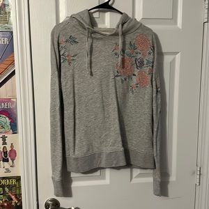 Women’s grey embroidered floral hoodie.